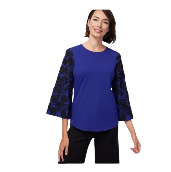 Chicos Womens Florentia Plum Soutache Embroidered Puff Flare Sleeve Top Medium 1 - Picture 1 of 10